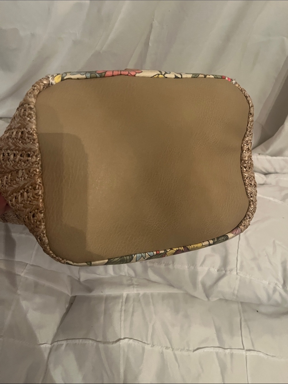 Sakroots Beige Straw Tote with Multicolor Floral Panel - Picture 5 of 16